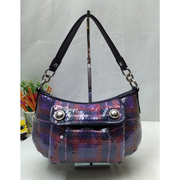 Coach Poppy Multicolor Sequin Groovy Leather Trim Hobo Handbag Purse - Picture 1 of 16
